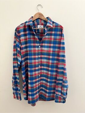 Mizzen+Main Blue and Red Plaid Casual Button-Down Shirt